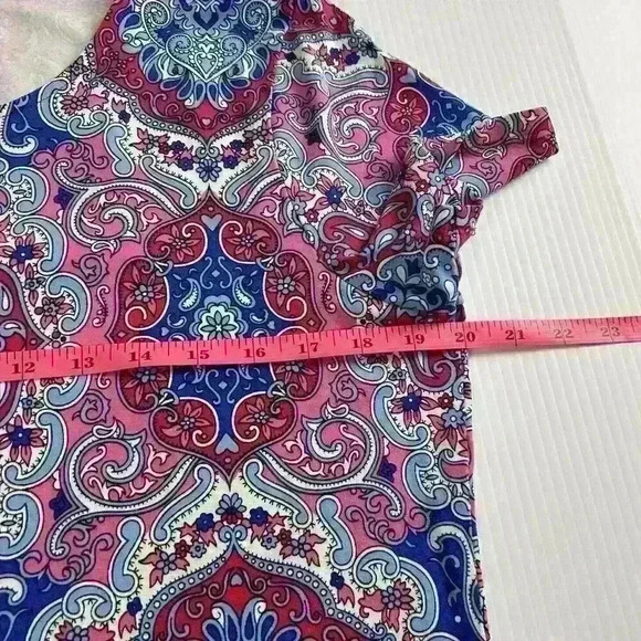 Talbots Womens Sz L Multi Colored Paisley Floral Back Key Hole Short Sleeve Top - Picture 4 of 8